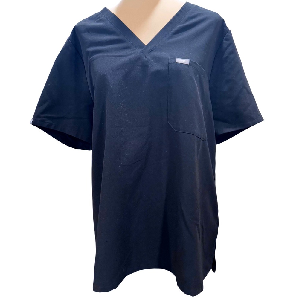 FIGS Technical Collection Scrub Top XXL Black V-Neck Short Sleeve Unisex Pocket